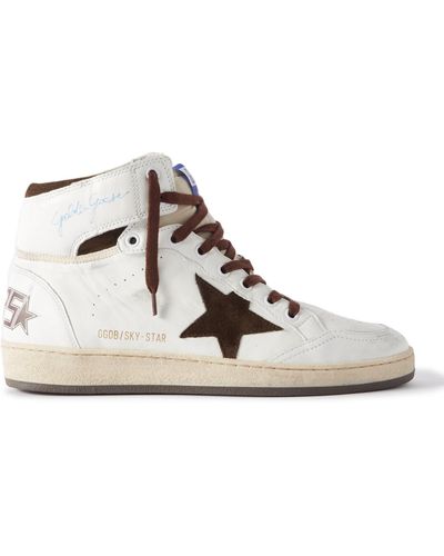 Golden Goose Sky Star Distressed Leather High-top Sneakers - White