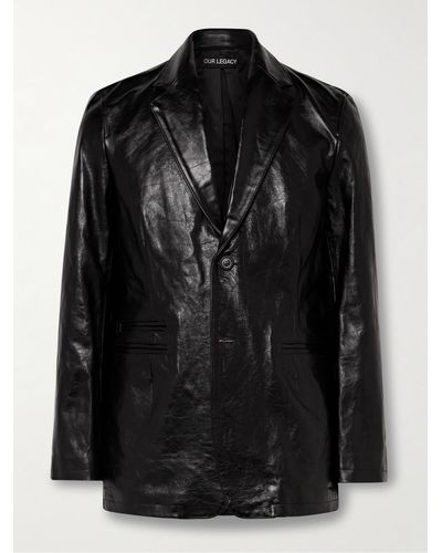 Our Legacy Opening Slim-fit Crinkled-leather Blazer - Black