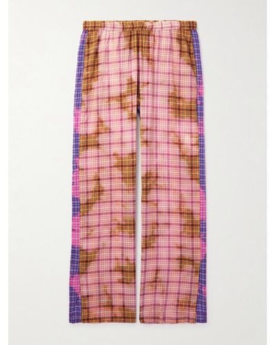 Stockholm Surfboard Club Cleo Straight-leg Checked Bleached Cotton-blend Seersucker Trousers - Pink