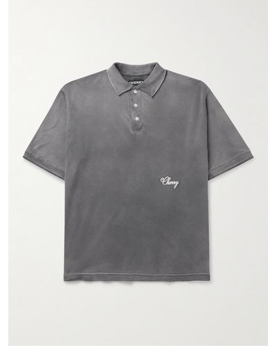CHERRY LA Logo-embroidered Washed Cotton-piqué Polo Shirt - Grey