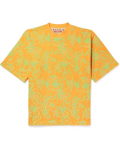Marni No Vacancy Inn Cotton-blend Terry-jacquard T-shirt - Yellow