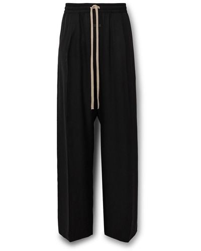 Fear Of God Wide-leg Logo-appliquéd Silk And Virgin Wool-blend Twill Drawstring Pants - Black