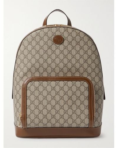 Gucci GG Retro Leather-trimmed Monogrammed Coated-canvas Backpack - Brown