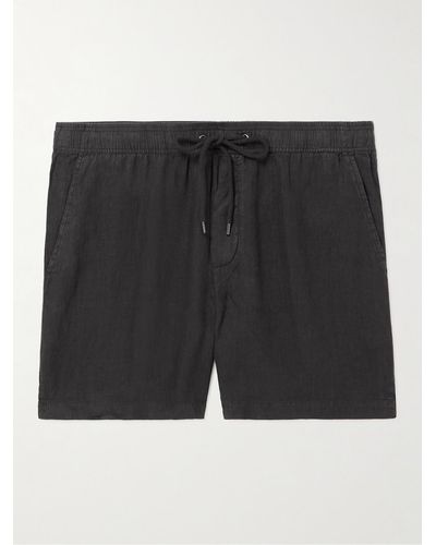 James Perse Straight-leg Garment-dyed Linen Drawstring Shorts - Black