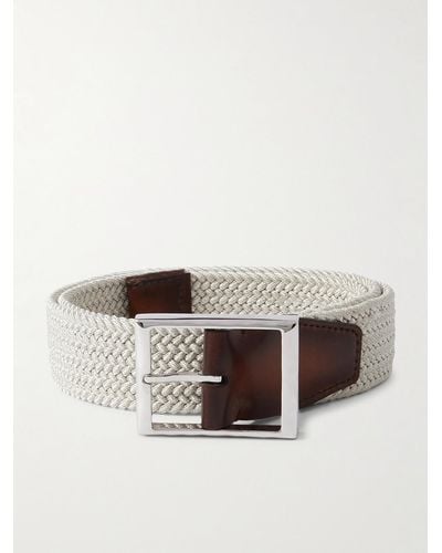Berluti 3.5cm Venezia Leather-trimmed Woven Cord Belt - Natural
