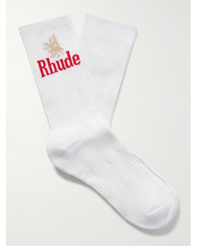 Rhude Socken aus einer gerippten Baumwollmischung mit Logomotiv - Weiß