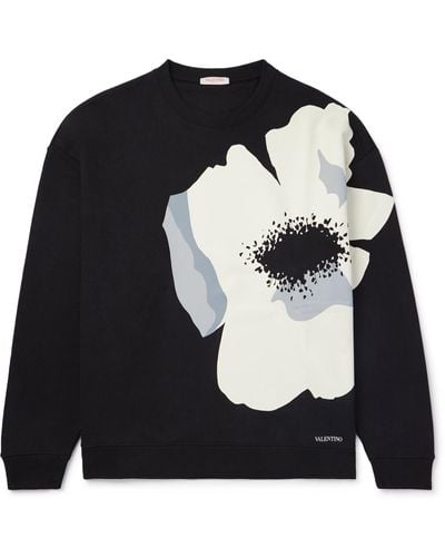 Valentino Garavani Floral-print Cotton-jersey Sweatshirt - Black