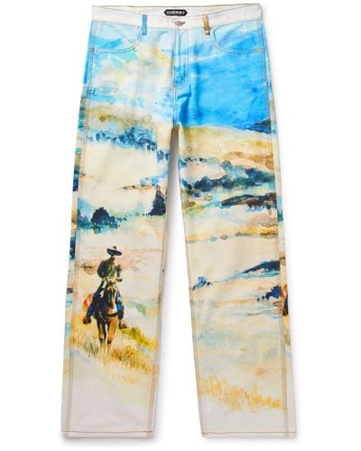 CHERRY LA Mojave Cowboy Straight-leg Printed Cotton-canvas Pants - Blue