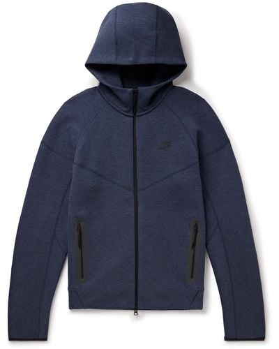 Nike Logo-print Cotton-blend Tech Fleece Zip-up Hoodie - Blue