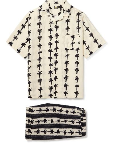 Desmond & Dempsey Camp-collar Printed Linen Pajama Set - White