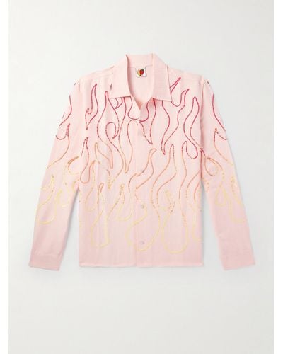 Sky High Farm Sequin-embellished Linen-blend Shirt - Pink