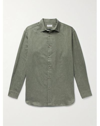 Charvet Brushed Cotton-flannel Shirt - Green