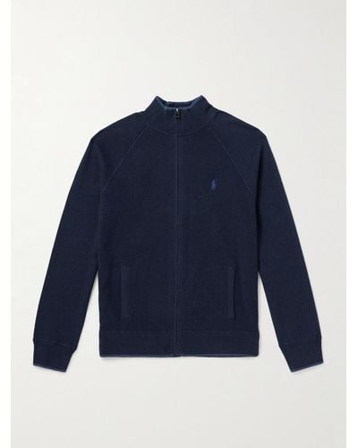 Polo Ralph Lauren Logo-embroidered Honeycomb-knit Cotton Zip-up Cardigan - Blue