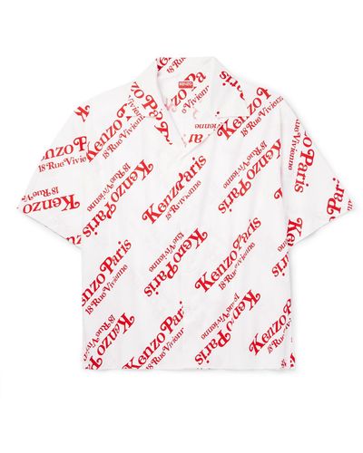 KENZO Verdy Camp-collar Logo-print Cotton-poplin Shirt - Pink