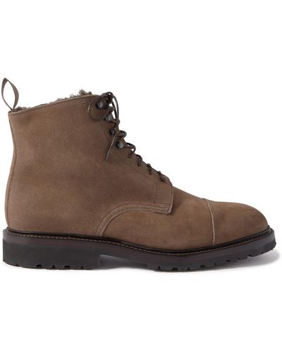 George Cleverley Taron 2 Shearling-lined Leather-trimmed Waxed-suede Boots - Brown