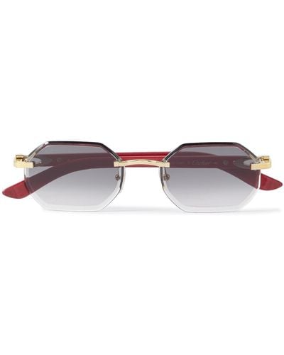 Cartier Octagon-frame Gold-tone And Wood Sunglasses - White