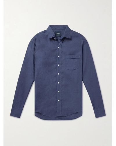 Drake's Crinkled Linen-gauze Shirt - Blue