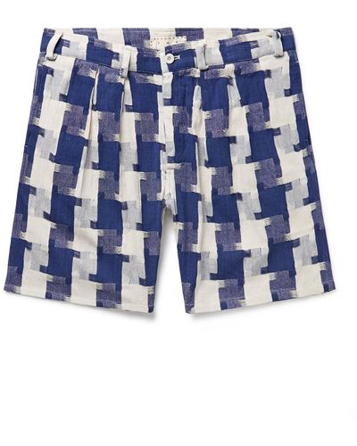 SMR Days Mastella Straight-leg Pleated Textured-cotton Shorts - Blue