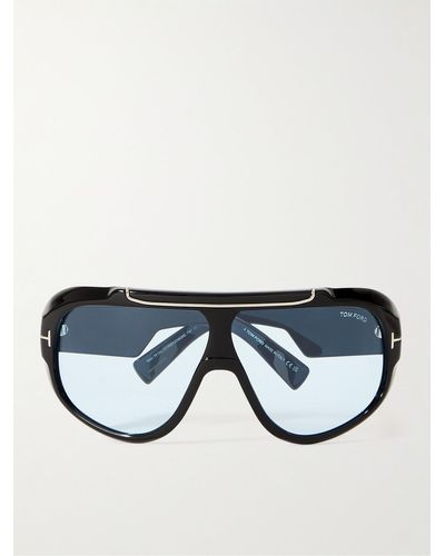 Tom Ford Rellen Oversized Aviator-style Acetate And Gold-tone Sunglasses - Blue