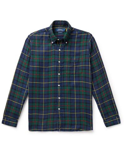 Polo Ralph Lauren Button-down Collar Checked Cotton-flannel Shirt - Blue