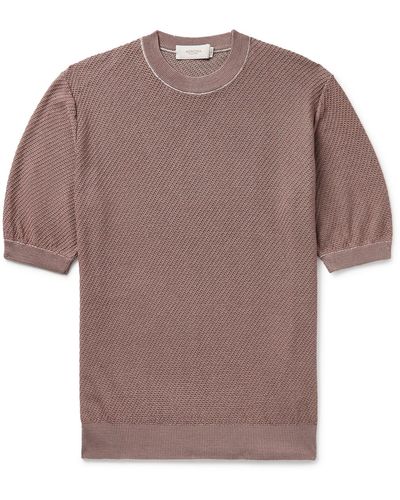 Agnona Honeycomb-knit Silk And Cotton-blend T-shirt - Brown