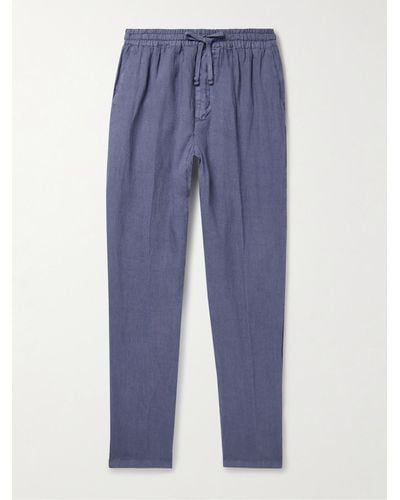 Altea Tapered Linen Drawstring Trousers - Blue