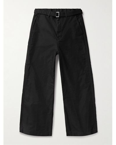 Sacai Wide-leg Belted Cotton-moleskin Trousers - Black