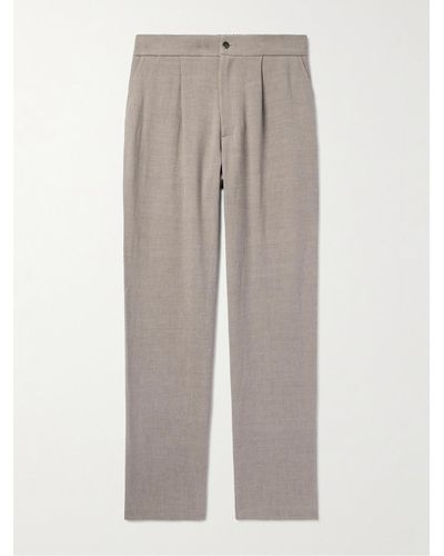 De Bonne Facture Straight-leg Pleated Linen And Wool-blend Trousers - Grey