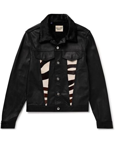 GALLERY DEPT. Calf Hair-trimmed Embroidered Leather Trucker Jacket - Black