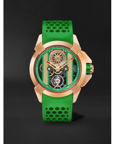 Jacob & Co Epic X Limited Edition Hand-wound Skeleton Chronograph 44mm 18-karat Rose Gold And Rubber Watch - Green