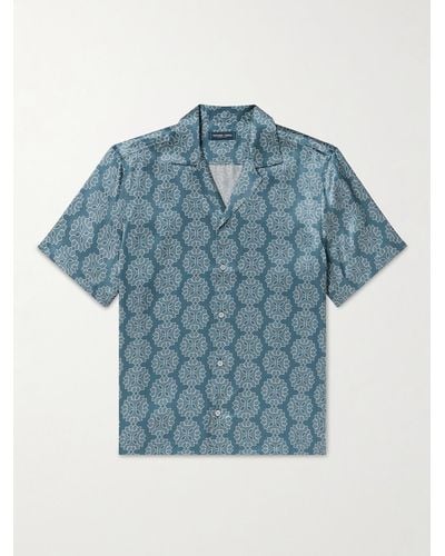 Frescobol Carioca Roberto Hemd aus bedruckter Seide mit Reverskragen - Blau