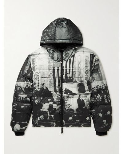 Msftsrep Quilted Padded Printed Shell Hooded Jacket - Black