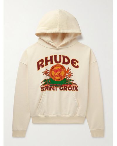 Rhude Saint Croix Logo-print Cotton-jersey Hoodie - Natural