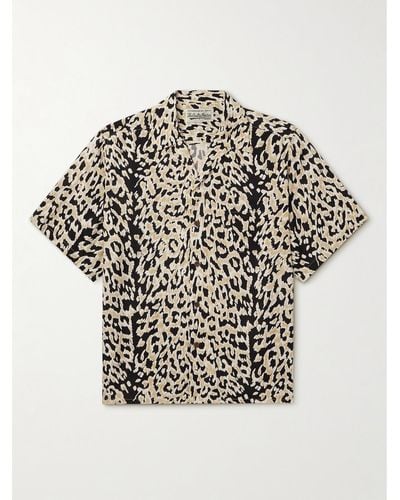 Wacko Maria Camp-collar Leopard-print Satin Shirt - White