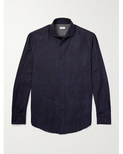 Brunello Cucinelli Camicia in misto cotone e lino jacquard - Blu