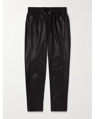 Saint Laurent Tapered Leather Sweatpants - Black