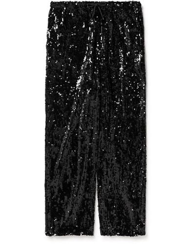 Dries Van Noten Straight-leg Sequinned Tulle Drawstring Pants - Black