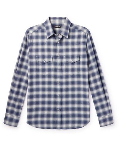 Tom Ford Shadow Checked Cotton-poplin Western Shirt - Blue