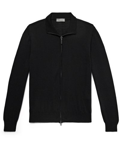 Canali Slim-fit Merino Wool Zip-up Cardigan - Black