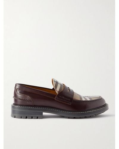 Burberry Checked Leather Penny Loafers - Brown