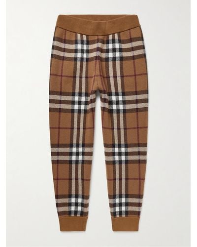 Burberry Checked Cashmere-jacquard Tapered Sweatpants - Brown