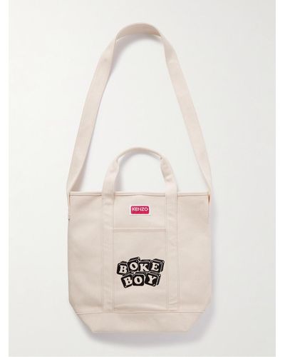 KENZO Boke Boy Logo-embroidered Cotton-twill Tote Bag - White