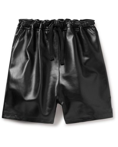 4SDESIGNS Wide-leg Logo-appliqued Leather Drawstring Shorts - Black