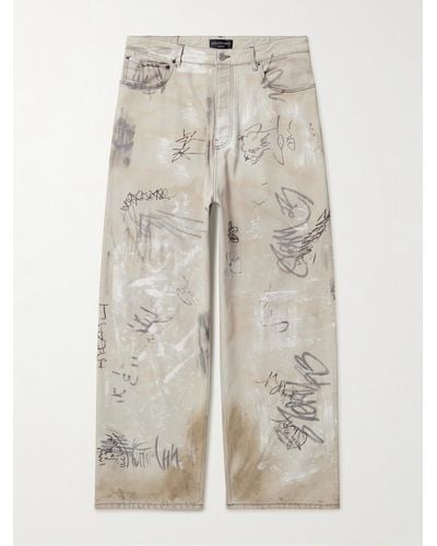 Balenciaga Wide-leg Printed Distressed Jeans - Grey