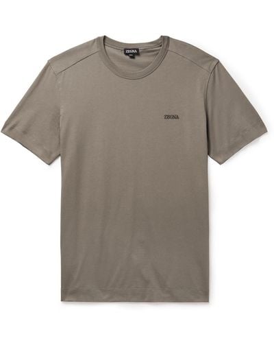 Zegna Slim-fit Logo-embroidered Cotton-jersey T-shirt - Gray
