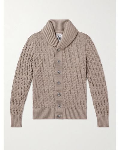 S.N.S. Herning Stark Shawl-collar Cable-knit Virgin Wool Cardigan - Grey