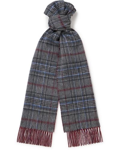 Johnstons of Elgin Reversible Fringed Checked Cashmere Scarf - Blue
