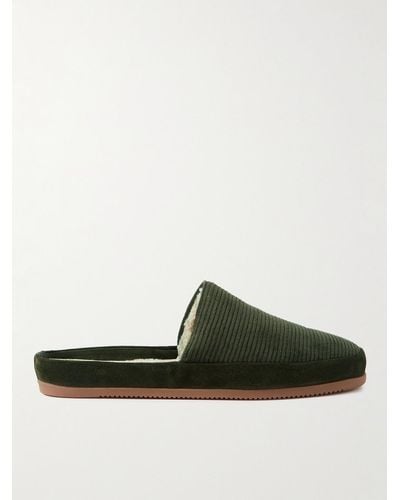 Mulo Suede-trimmed Corduroy Slippers - Green