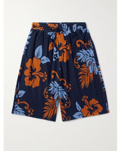 Maison Kitsuné Wide-leg Cotton-blend Terry-jacquard Shorts - Blue