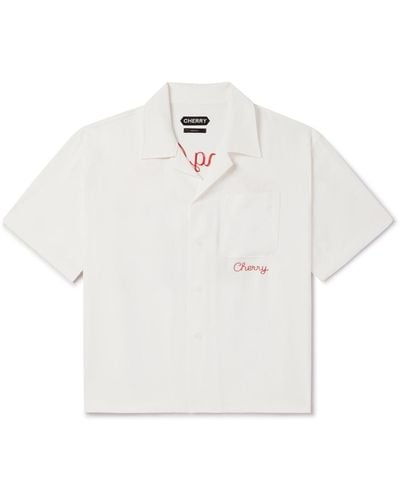 CHERRY LA Logo-embroidered Tm Lyocell Shirt - White